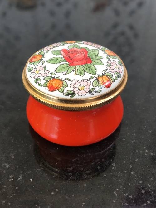Staffordshire Enamels Old Bilston Battersea Traditional Pill Box, Flower of the Month `June-Rose`