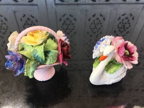 Vintage Radnor Bone China England Flower Basket and Swan