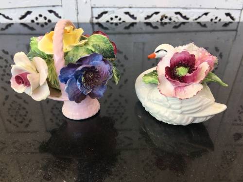 Vintage Radnor Bone China England Flower Basket and Swan