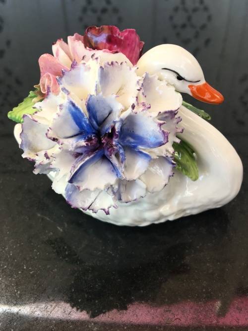 Vintage Radnor Bone China England Flower Basket and Swan