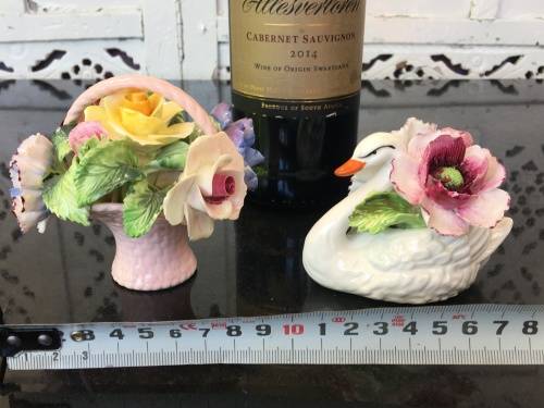 Vintage Radnor Bone China England Flower Basket and Swan