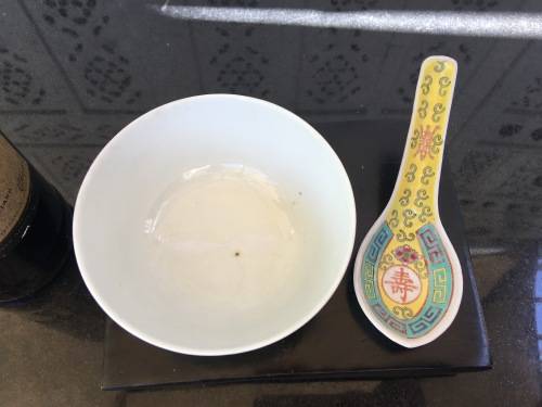 MID 1900s CHINESE JIANGXI JINGDEZHEN YELLOW ENAMEL HAND PAINTED RICE BOWL and SPOON