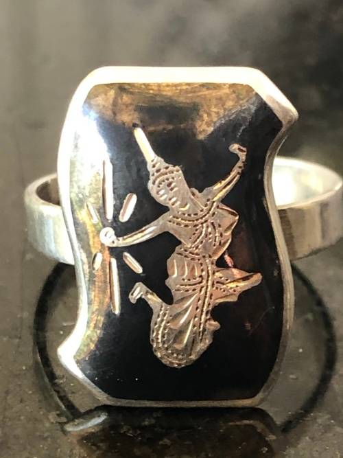 STUNNING STERLING SILVER SIAMESE ENAMEL RING - AUTO ADJUSTABLE - FITS ALL SIZES - 4.14g