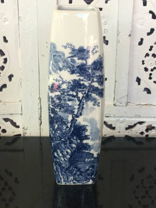 Signed Oriental Vase Hand Painted Under Glaze Blue