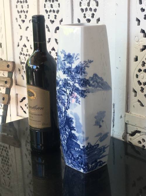 Signed Oriental Vase Hand Painted Under Glaze Blue