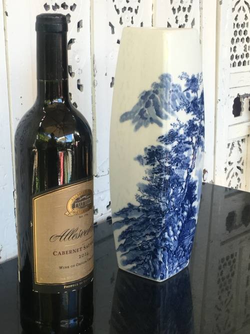 Signed Oriental Vase Hand Painted Under Glaze Blue