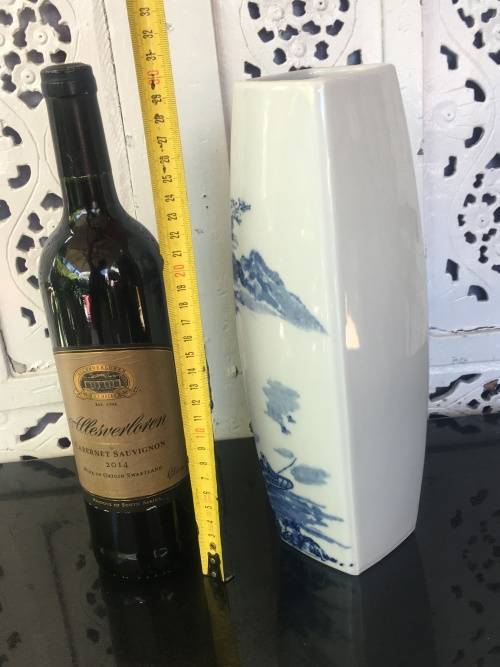 Signed Oriental Vase Hand Painted Under Glaze Blue