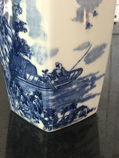 Signed Oriental Vase Hand Painted Under Glaze Blue