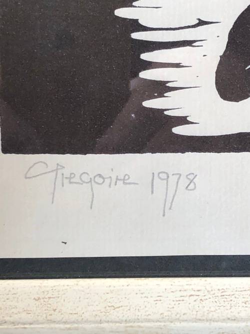 WOW !!! GREGOIRE BOONZAIER (1909 - 2005) RARE FRAMED LINOCUT OF FLOWERS - SIGNED AND DATED 1978