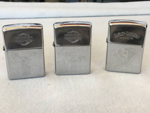 Vintage Lot 3 Genuine Zippo Harley Davidson  Bradford USA Lighters. Used.