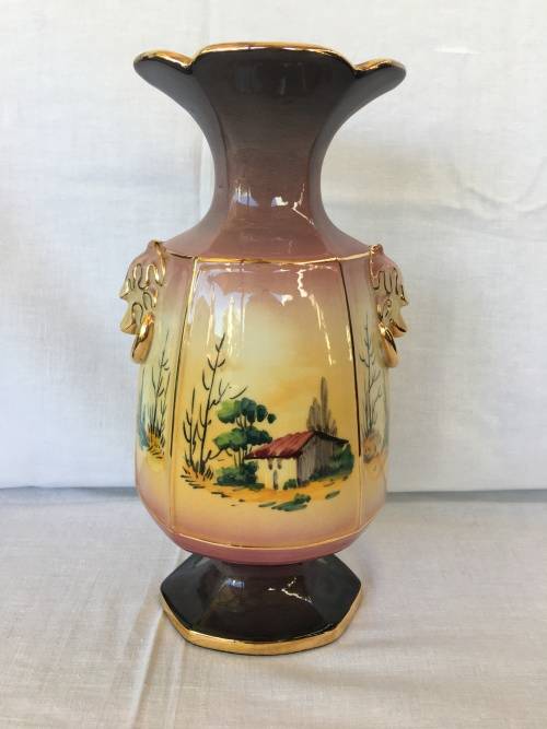 Vintage Hand Painted Porcelain Vase by R B Alcobaca Portugal