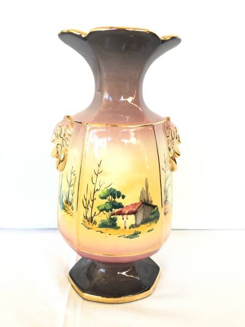 Vintage Hand Painted Porcelain Vase by R B Alcobaca Portugal