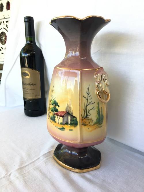 Vintage Hand Painted Porcelain Vase by R B Alcobaca Portugal