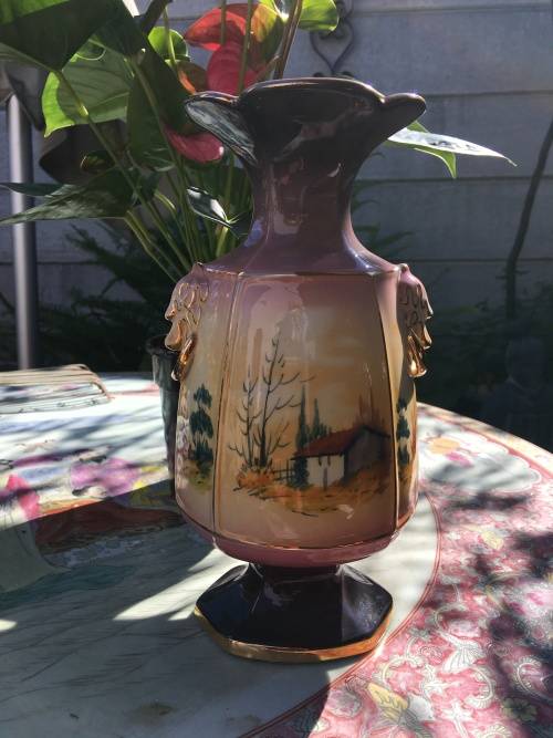 Vintage Hand Painted Porcelain Vase by R B Alcobaca Portugal