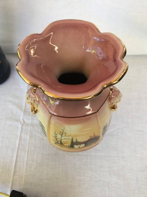 Vintage Hand Painted Porcelain Vase by R B Alcobaca Portugal