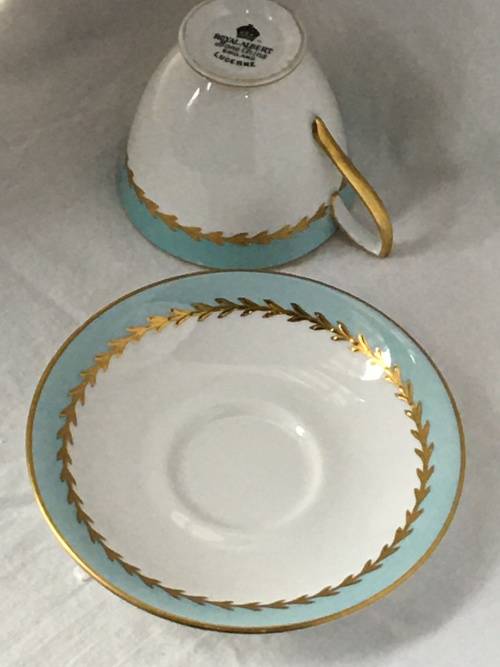 c1950s Royal Albert Bone China `LUCERNE` Cup and Saucer Smooth Shape with Thick Gold Gilt Vine.