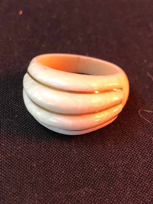 BEAUTIFUL 14ct GOLD INLAID RING - RING IS MADE FROM AN ANIMAL PRODUCT - NOT FOR EXPORT