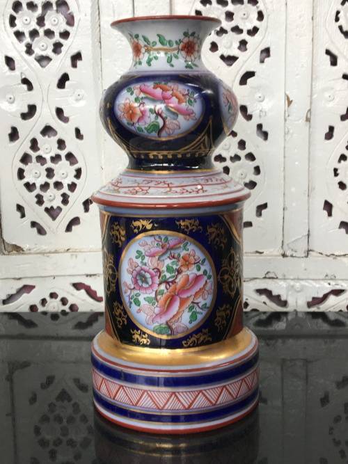 Heavy Large Antique Hand Painted Porcelain Barrel Vase For Lamp Exceptional Piece