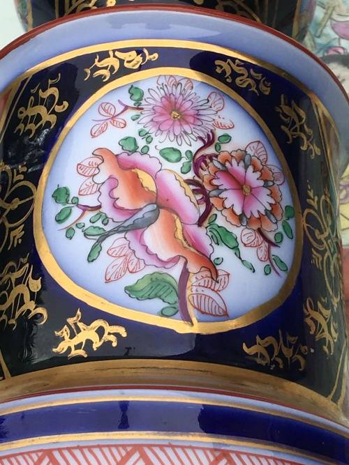 Heavy Large Antique Hand Painted Porcelain Barrel Vase For Lamp Exceptional Piece