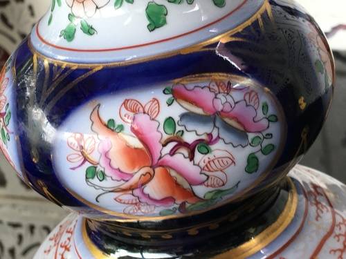 Heavy Large Antique Hand Painted Porcelain Barrel Vase For Lamp Exceptional Piece