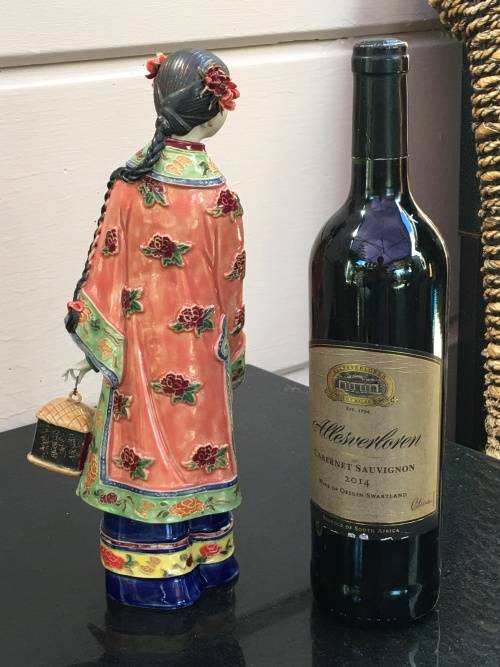 A Signed Chinese Shiwan female figurine hand sculpted and decorated. 30.5 cm tall