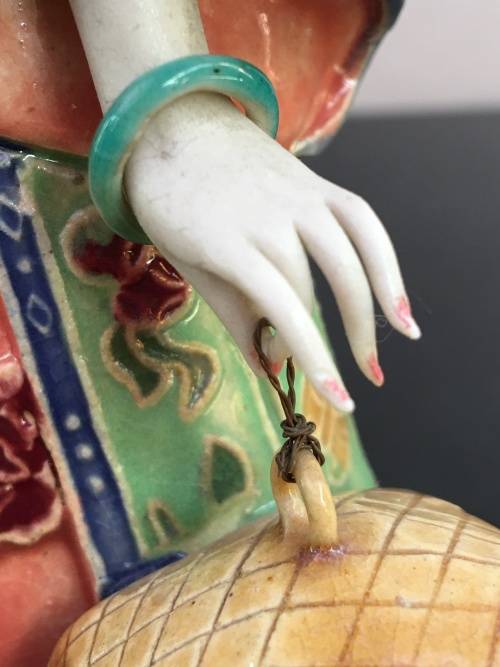 A Signed Chinese Shiwan female figurine hand sculpted and decorated. 30.5 cm tall