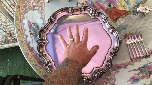 VAN G ONLY !!!! Solid Sterling Silver Hallmarked Elkington Co tray - 1205g - dated 1895