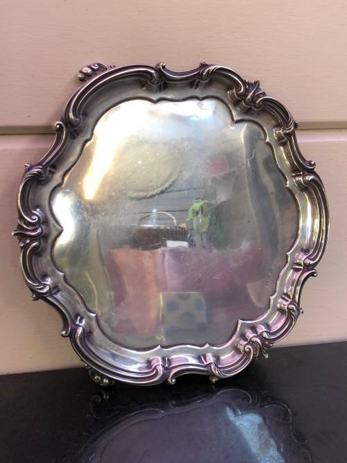 VAN G ONLY !!!! Solid Sterling Silver Hallmarked Elkington Co tray - 1205g - dated 1895