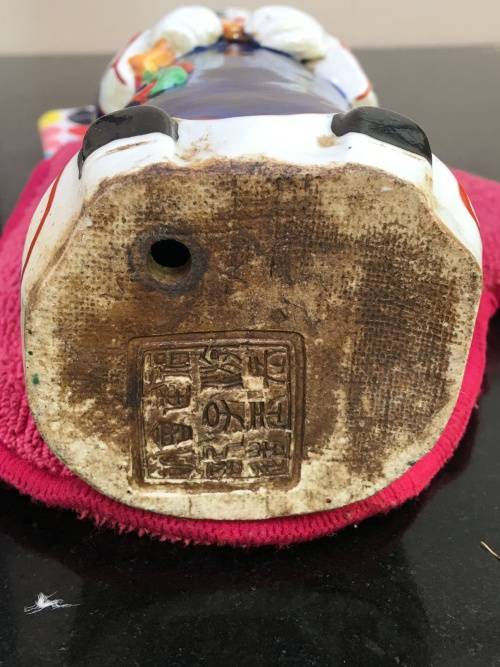 Antique Signed Oriental female porcelain figurine hand sculpted and decorated. (Incense burner)