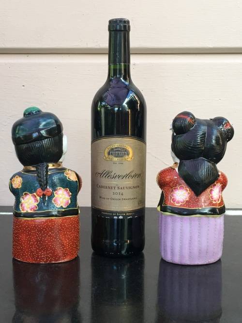 Vintage Chinese Shiwan twin girl and boy figurine hand decorated. 20 cm tall