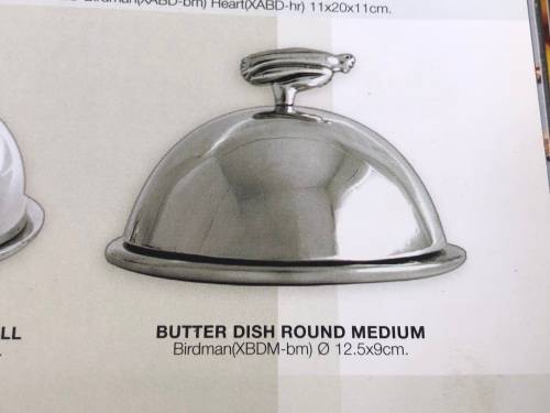 CARROL BOYES (1954 - 2019) BIRDMAN PATTERN MEDIUM ROUND BUTTER DISH - CLEARLY MARKED