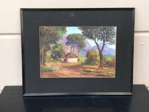 CHARLES MASSER (SA 20th C) OIL ON BOARD LANDSCAPE PAINTING FRAMED IN A BLACK FRAME