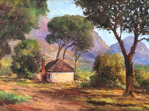 CHARLES MASSER (SA 20th C) OIL ON BOARD LANDSCAPE PAINTING FRAMED IN A BLACK FRAME