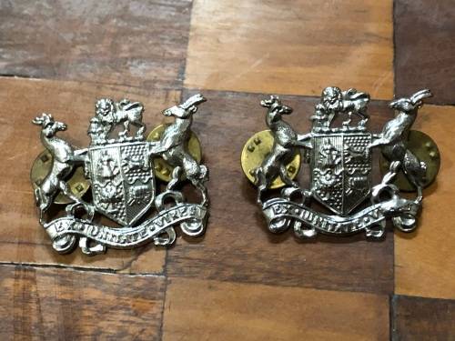 SADF !!! EX UNITATE VIRES SOUTH AFRICAN MILITARY PAIR OF CHROME COLLAR BADGES