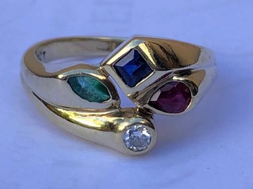 SCINTILLATING 9ct YELLOW GOLD DESIGNER DRESS RING WITH MULTIPLE PRECIOUS STONES. CHECK DESCRIPTION