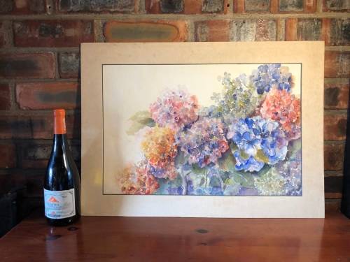 GERALDINE GULSTON (SA 20th CENTURY) LARGE UNFRAMED WATERCOLOUR PAINTING `HYDRANGEAS`