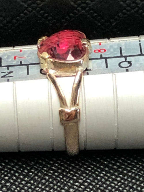 WHAT A BEAUTY !! STUNNING VINTAGE BIRMINGHAM 9ct YELLOW GOLD KUNZITE HEART RING - 1.86g - SIZE O 1/2