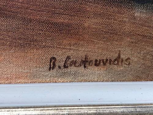 BEN COUTOUVIDIS (ZIM / SA 1970 - ) STUNNING FRAMED OIL CANVAS STREET SCENE PAINTING