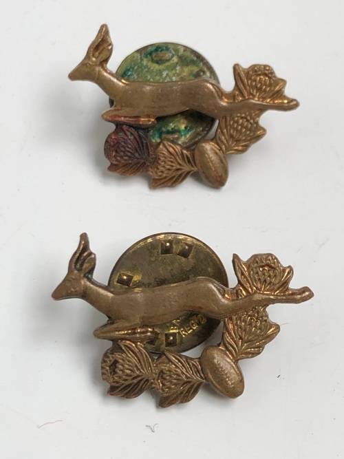 RARE PAIR OF SOUTH AFRICAN SPRINGBOK RUGBY COLLAR PINS