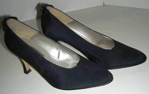 Black satin high heel shoes with diamante - size 6 1/2