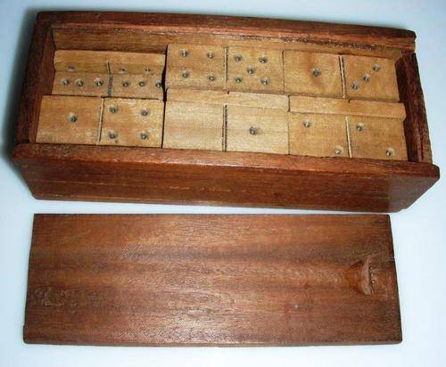 Extremely old hand made wooden domino set - made by a prisoner of war WW2