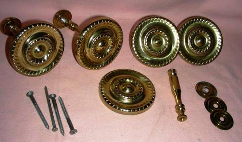 Nearly vintage round brass curtain tie backs x 5 - very nice