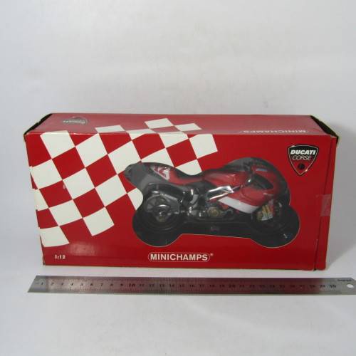 MiniChamps Ducati Desmosedici MotoGP 2003 model motorcycle - #12 Troy Bayliss - scale 1/12 in box