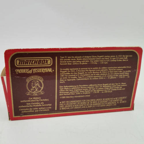 Matchbox Models of Yesteryear 1932 Bugatti Type 51 racing model car in box