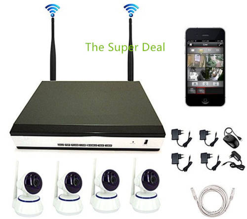 HD 4 Channel 355 Degree View 720P Wireless IP Camera CCTV Security Surveillance System NVR KIT With