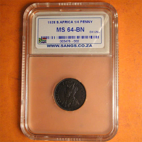 SA Union: 1928 King George V 1/4 Penny (Farthing) * SANGS MS 64-BN *