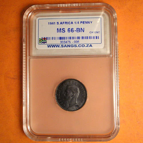 SA Union: 1941 King George VI 1/4 Penny (Farthing) * SANGS MS 66-BN *