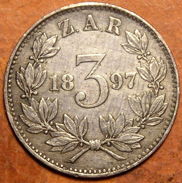 ZAR: 1897 Kruger Silver Threepence (Tickey) * Boer War Hat & Pipe*