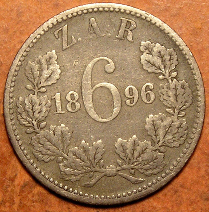ZAR: 1896 Kruger Silver Sixpence * Boer War Hat & Pipe*
