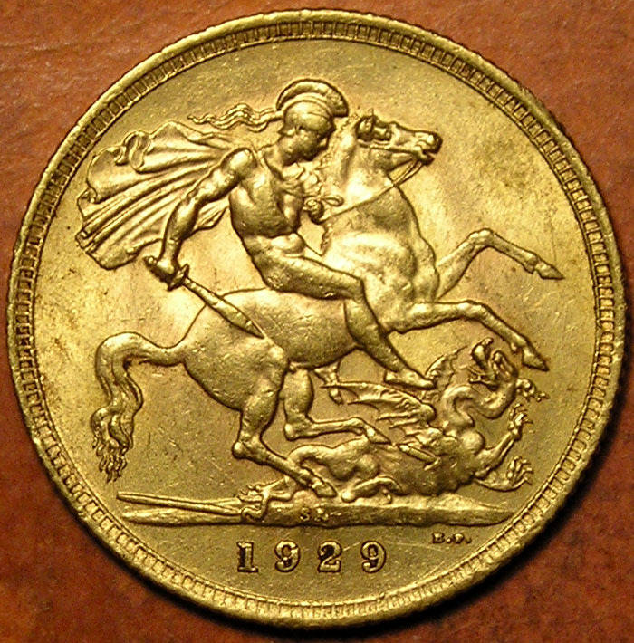 South Africa: 1929-SA King George V Gold British Sovereign (Pound) 1 of 2